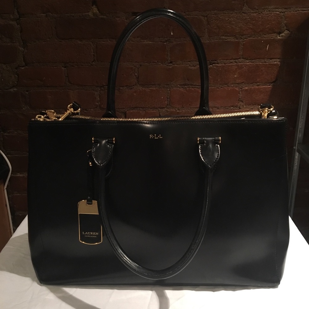 Large Black Leather Ralph Lauren Handbag